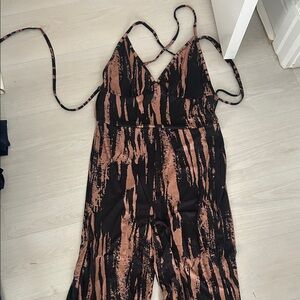SHEIN Black and Brown Printed Strappy Jumpsuit